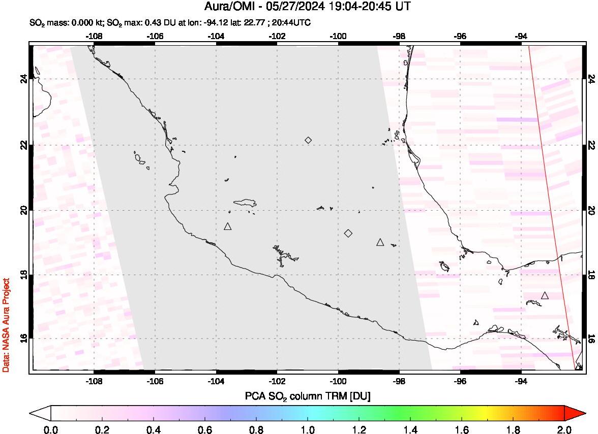 A sulfur dioxide image over Mexico on May 27, 2024.