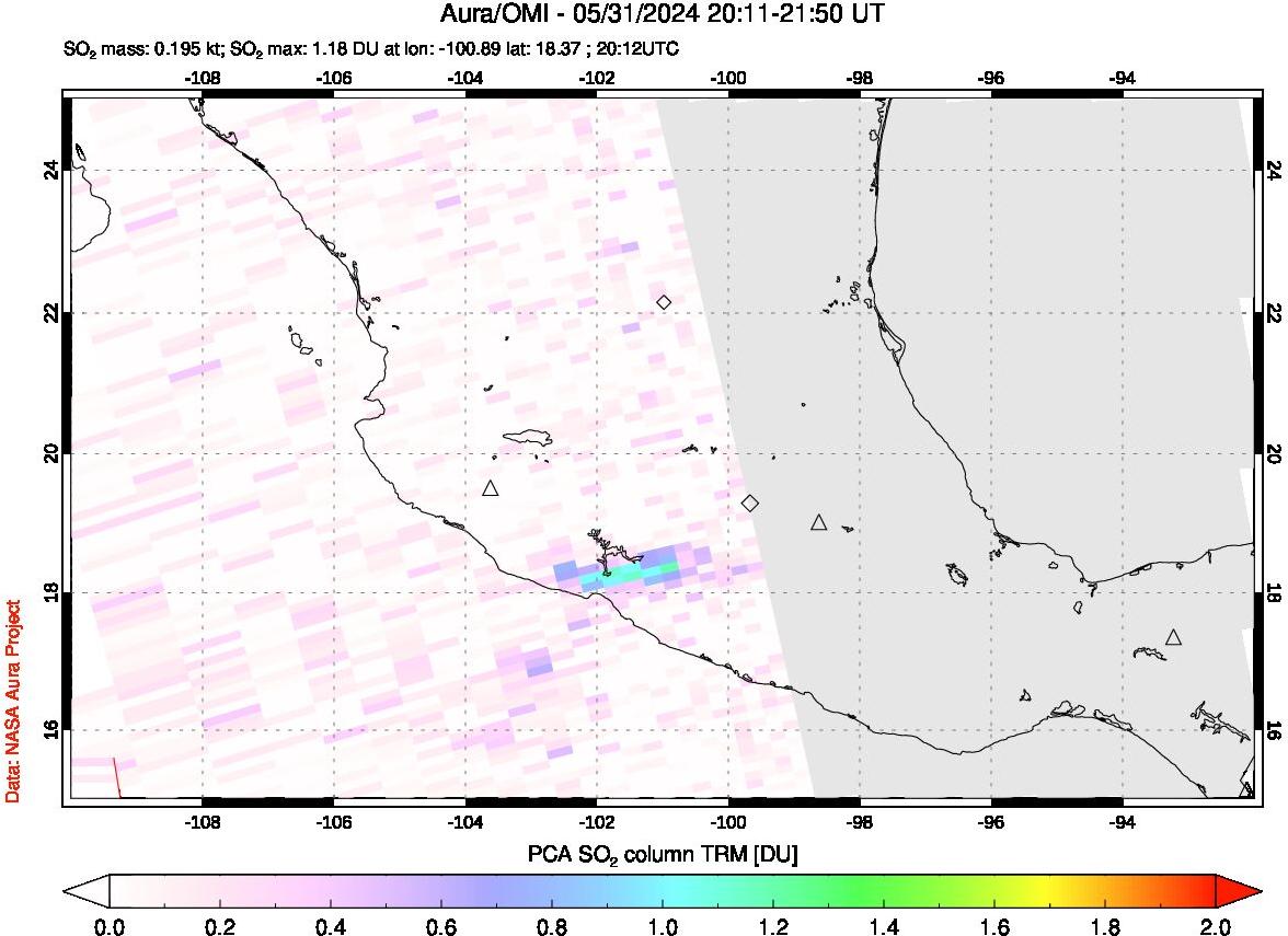 A sulfur dioxide image over Mexico on May 31, 2024.