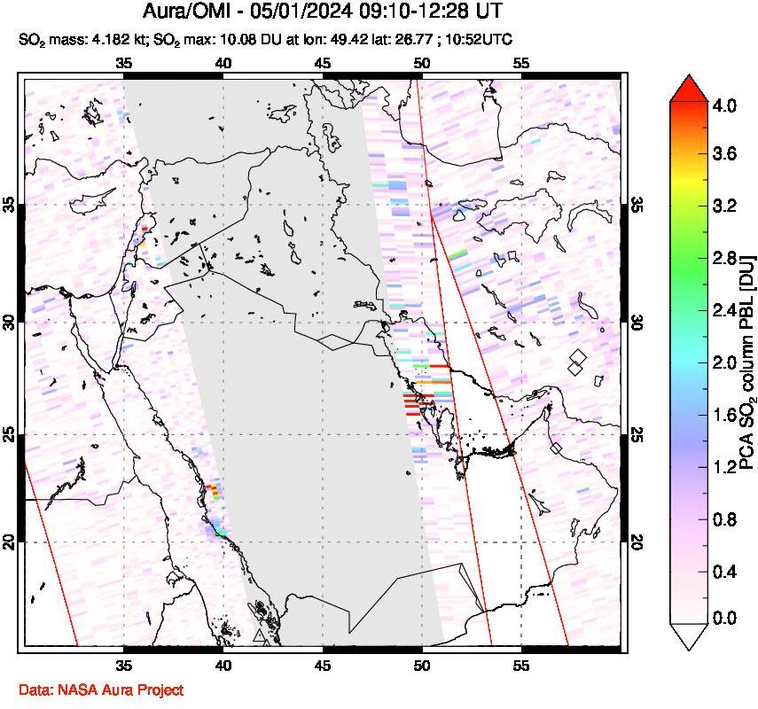A sulfur dioxide image over Middle East on May 01, 2024.