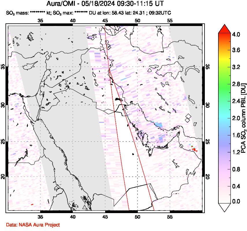 A sulfur dioxide image over Middle East on May 18, 2024.