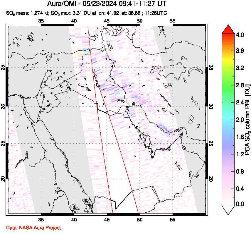 A sulfur dioxide image over Middle East on May 23, 2024.