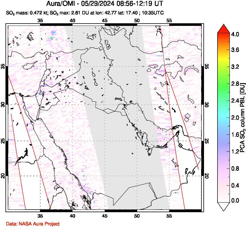 A sulfur dioxide image over Middle East on May 29, 2024.