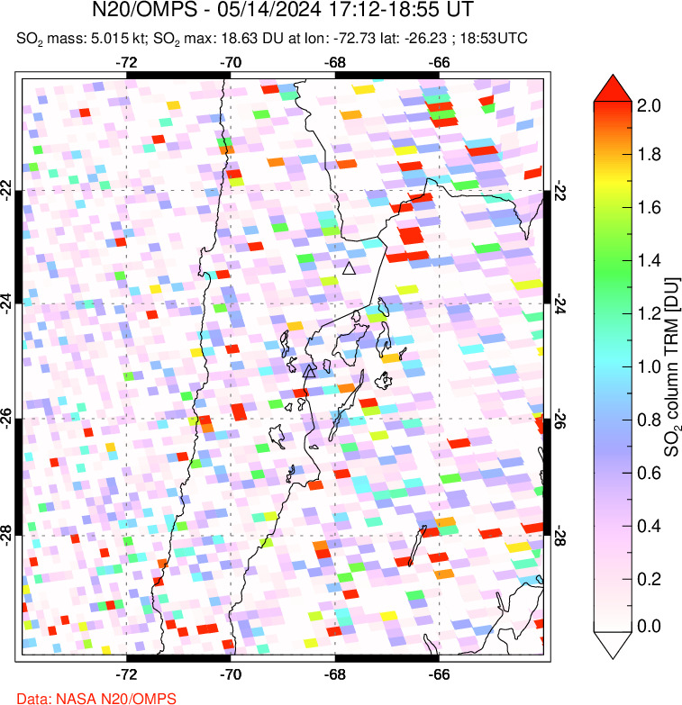 A sulfur dioxide image over Northern Chile on May 14, 2024.