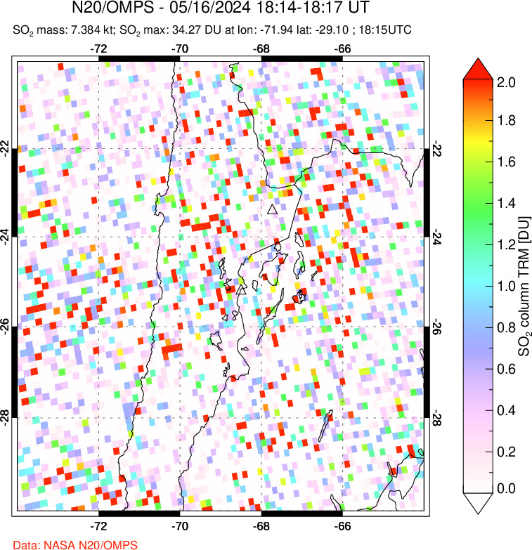 A sulfur dioxide image over Northern Chile on May 16, 2024.