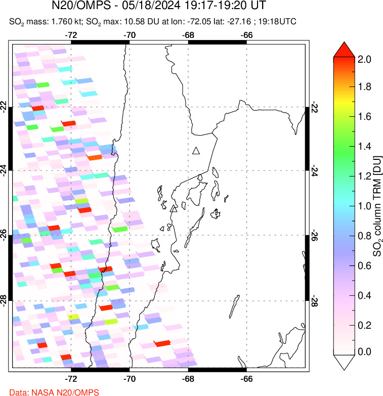 A sulfur dioxide image over Northern Chile on May 18, 2024.