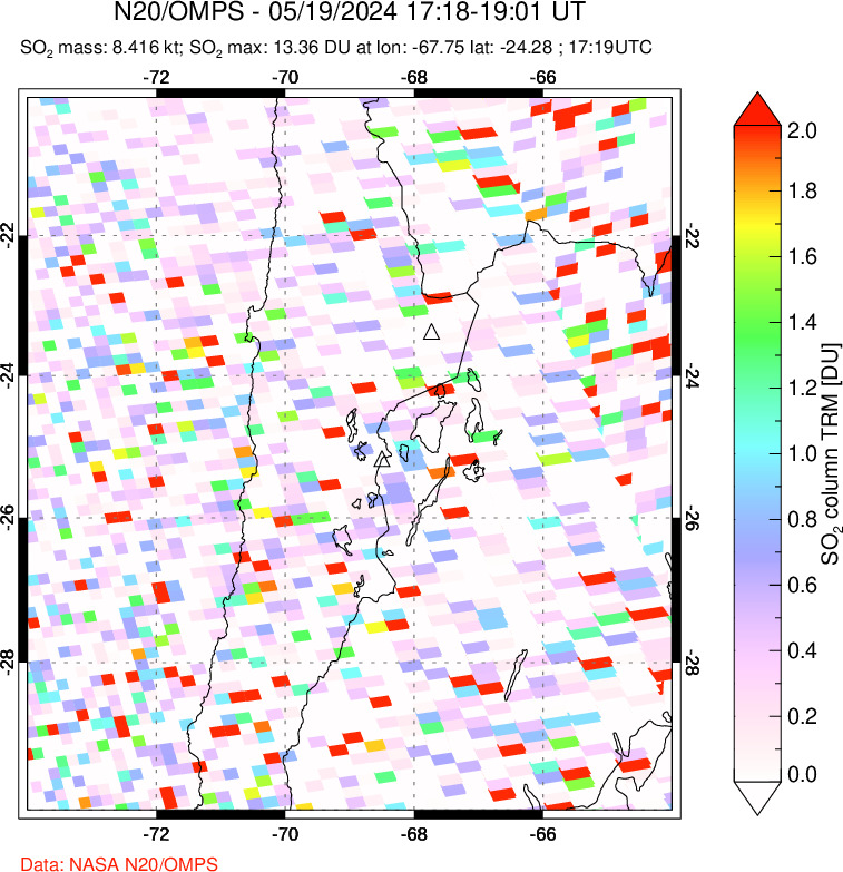 A sulfur dioxide image over Northern Chile on May 19, 2024.