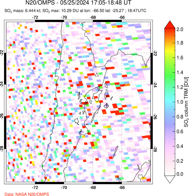 A sulfur dioxide image over Northern Chile on May 25, 2024.