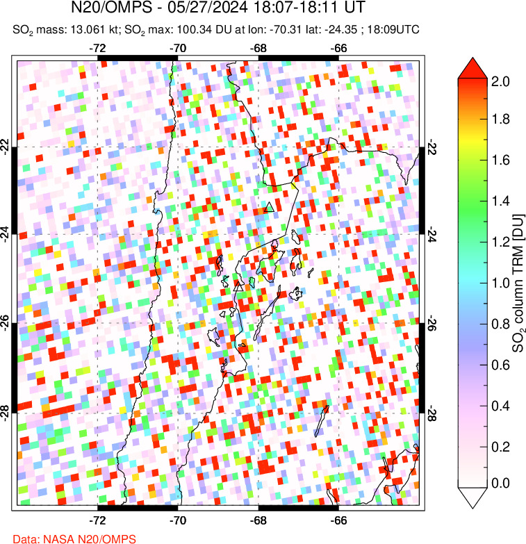 A sulfur dioxide image over Northern Chile on May 27, 2024.