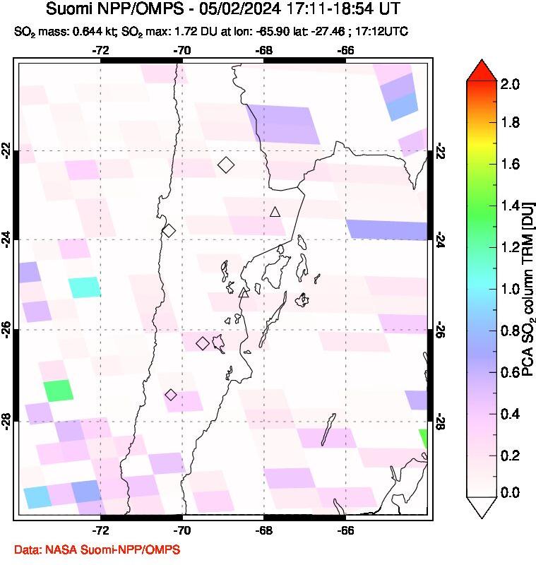 A sulfur dioxide image over Northern Chile on May 02, 2024.