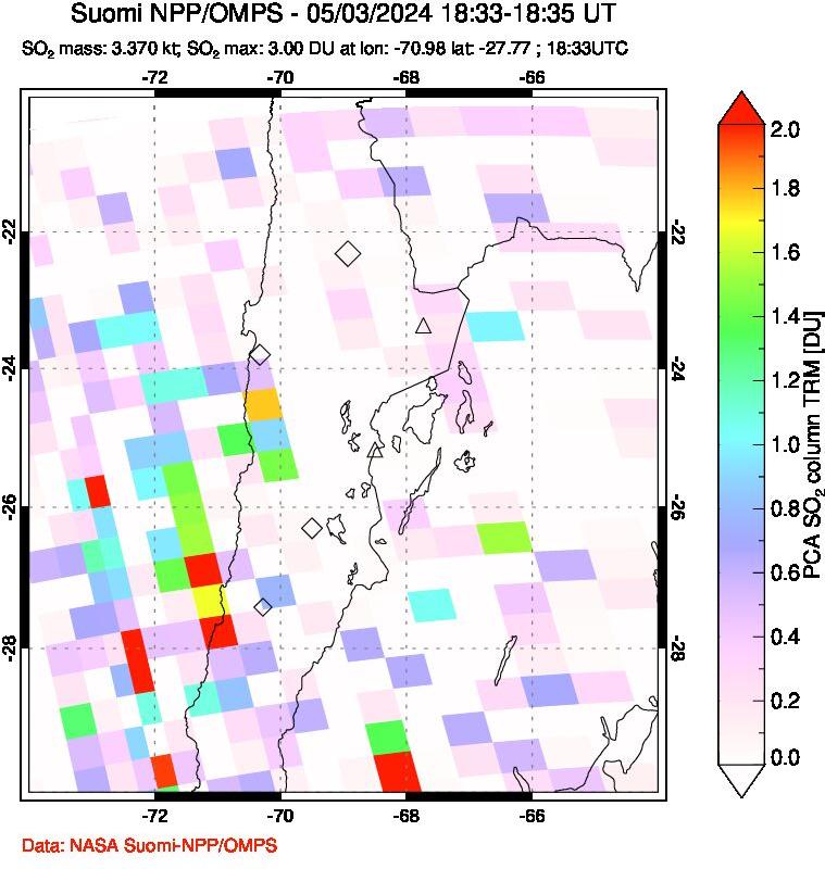 A sulfur dioxide image over Northern Chile on May 03, 2024.