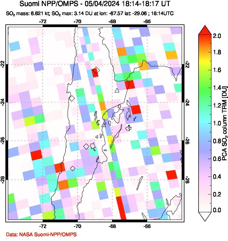 A sulfur dioxide image over Northern Chile on May 04, 2024.