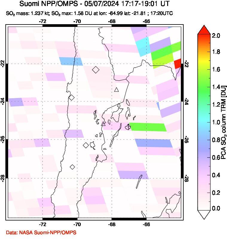 A sulfur dioxide image over Northern Chile on May 07, 2024.