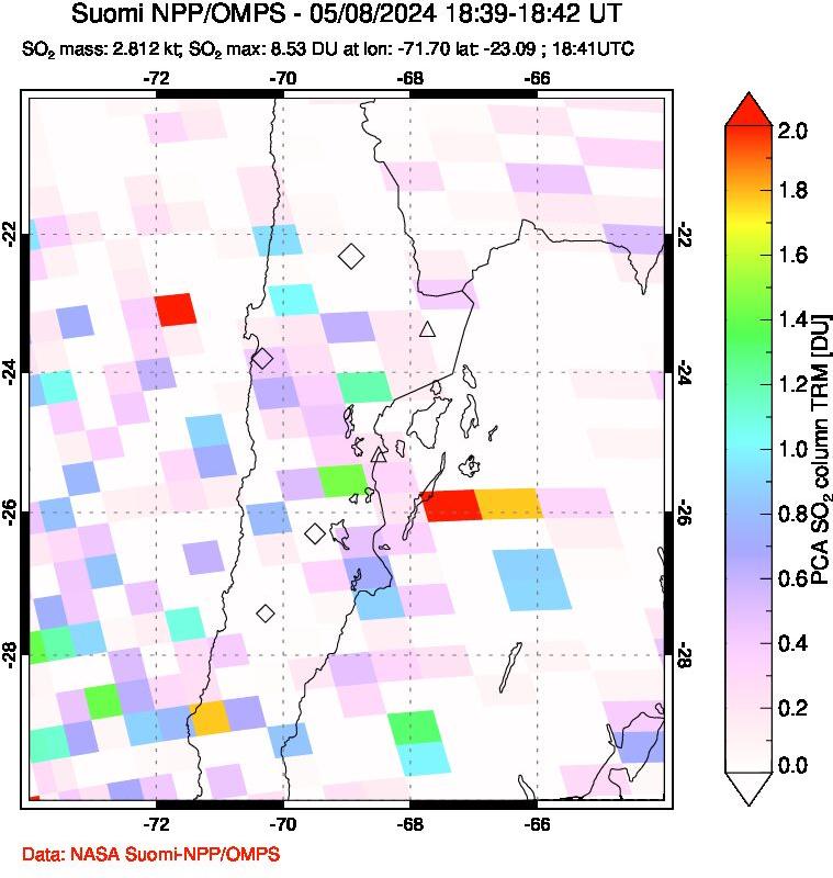 A sulfur dioxide image over Northern Chile on May 08, 2024.