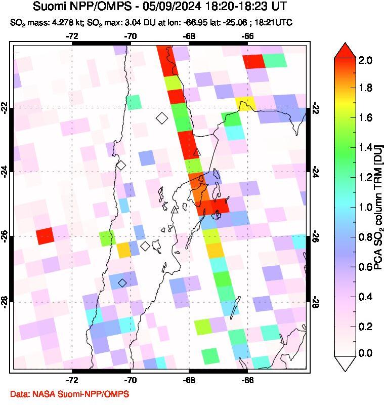 A sulfur dioxide image over Northern Chile on May 09, 2024.