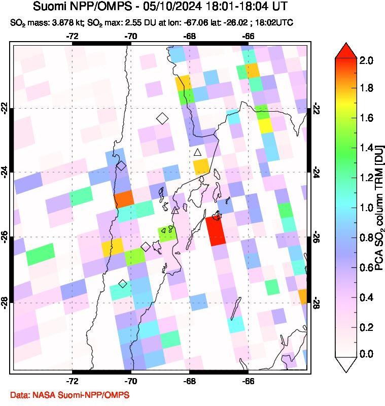 A sulfur dioxide image over Northern Chile on May 10, 2024.