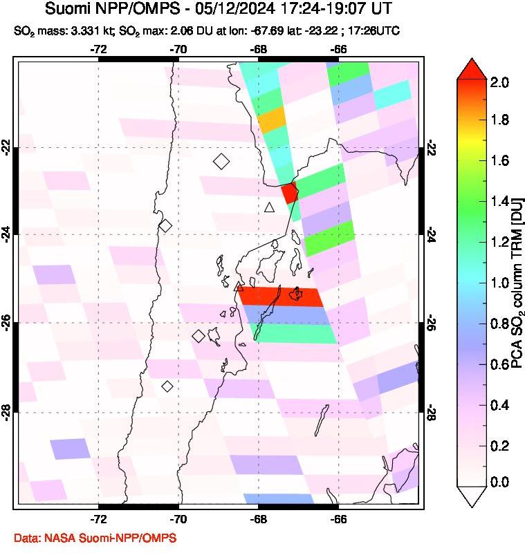 A sulfur dioxide image over Northern Chile on May 12, 2024.