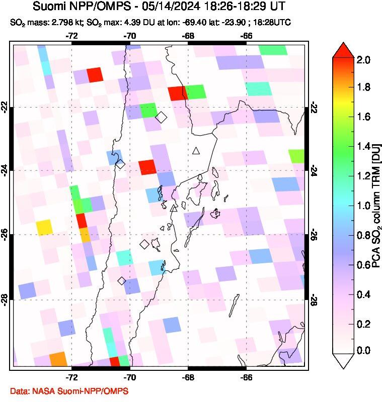 A sulfur dioxide image over Northern Chile on May 14, 2024.