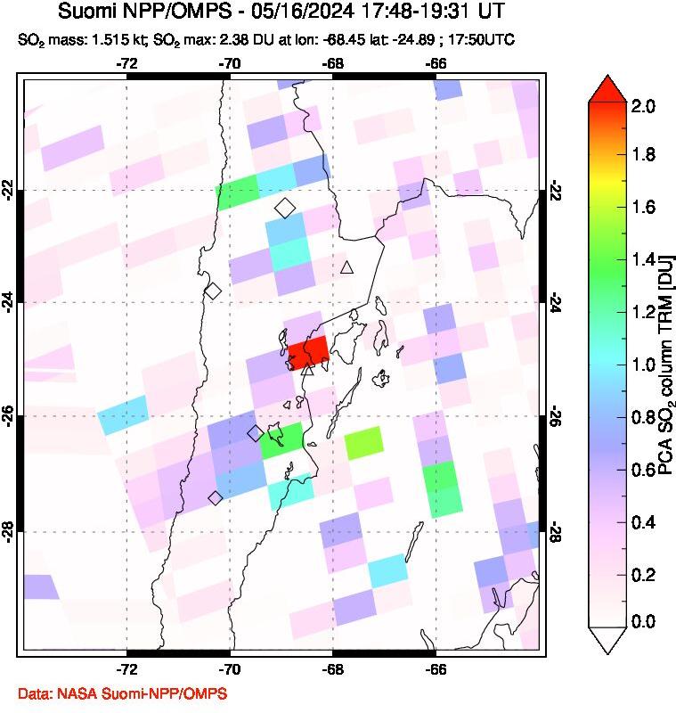 A sulfur dioxide image over Northern Chile on May 16, 2024.