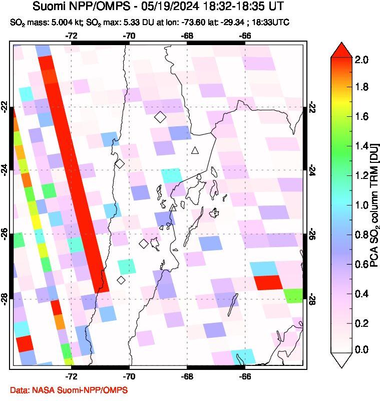 A sulfur dioxide image over Northern Chile on May 19, 2024.