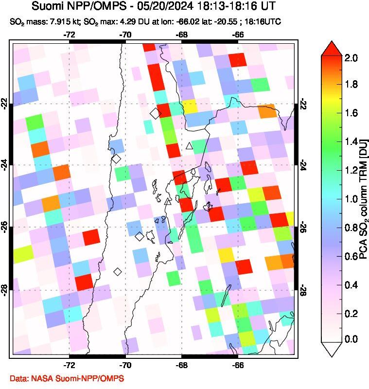 A sulfur dioxide image over Northern Chile on May 20, 2024.