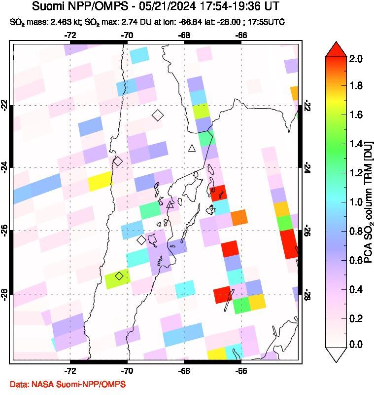 A sulfur dioxide image over Northern Chile on May 21, 2024.