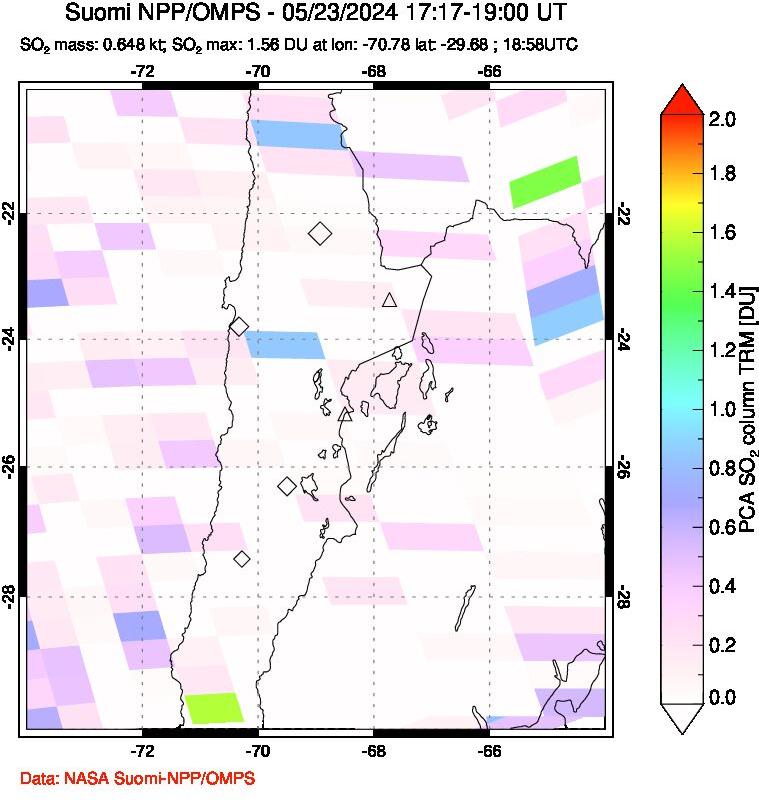 A sulfur dioxide image over Northern Chile on May 23, 2024.