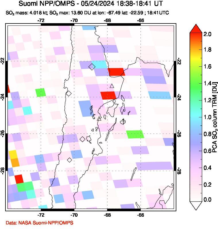 A sulfur dioxide image over Northern Chile on May 24, 2024.