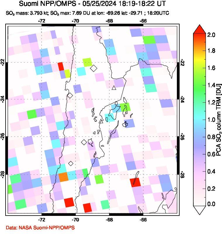 A sulfur dioxide image over Northern Chile on May 25, 2024.