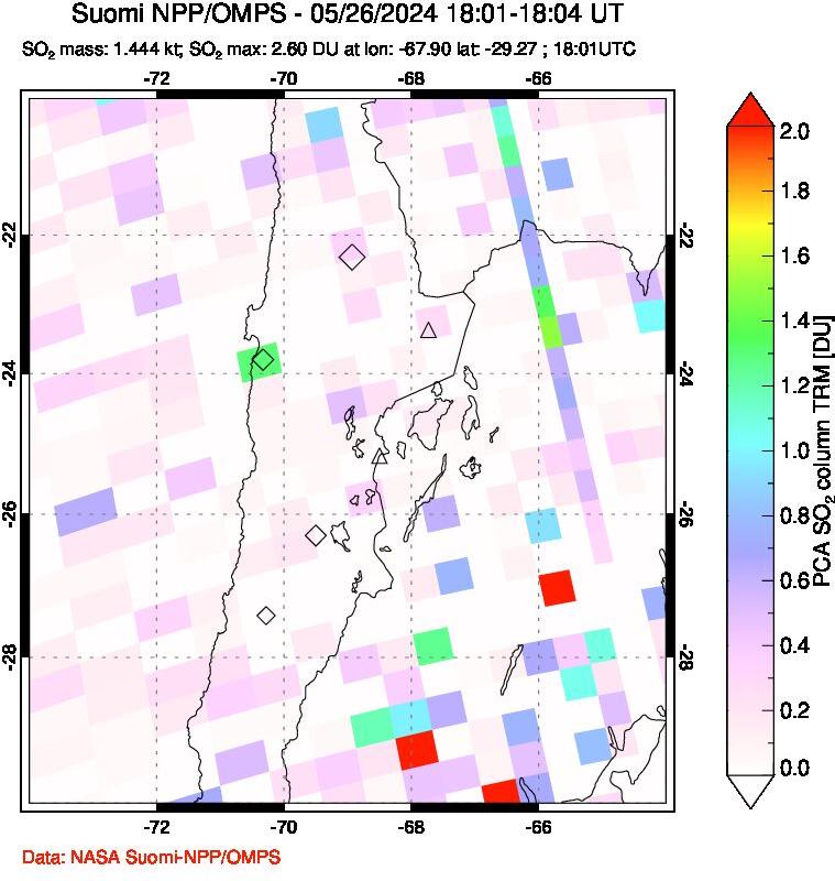 A sulfur dioxide image over Northern Chile on May 26, 2024.