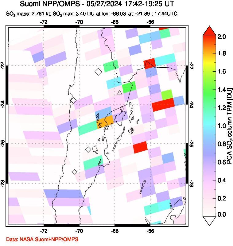 A sulfur dioxide image over Northern Chile on May 27, 2024.