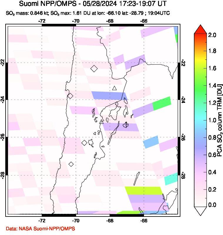 A sulfur dioxide image over Northern Chile on May 28, 2024.