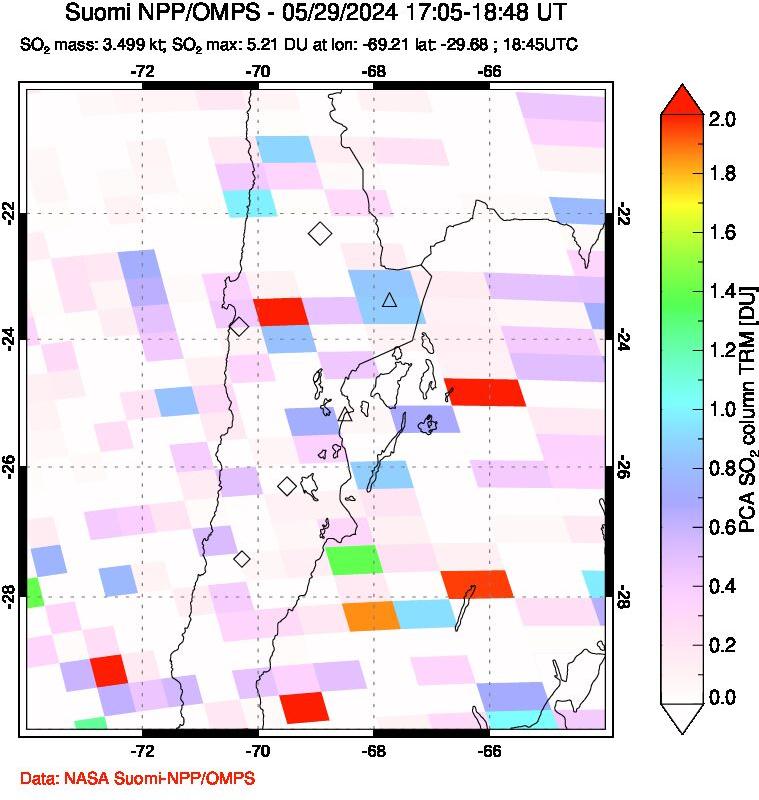 A sulfur dioxide image over Northern Chile on May 29, 2024.