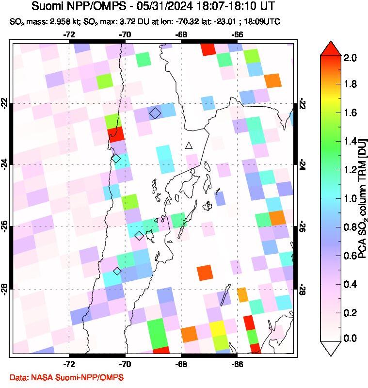 A sulfur dioxide image over Northern Chile on May 31, 2024.