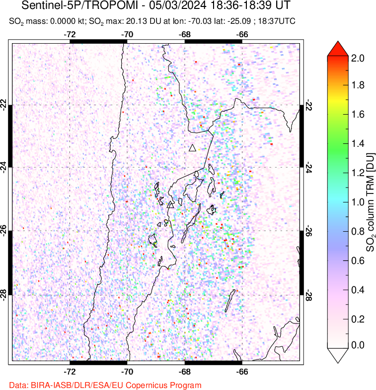 A sulfur dioxide image over Northern Chile on May 03, 2024.