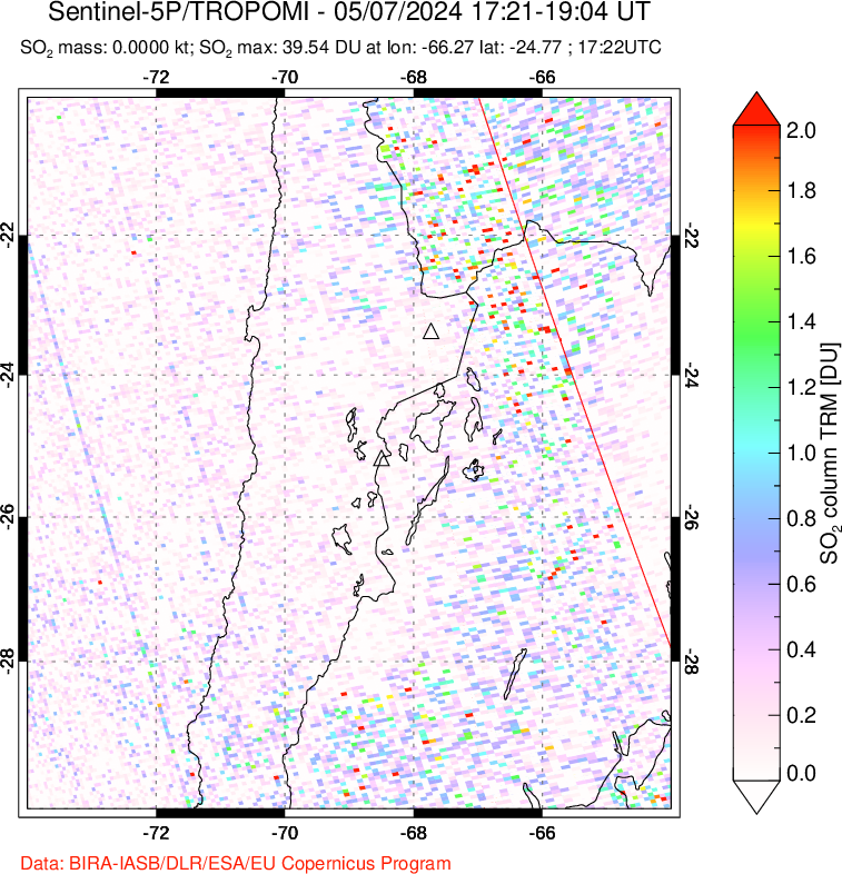 A sulfur dioxide image over Northern Chile on May 07, 2024.