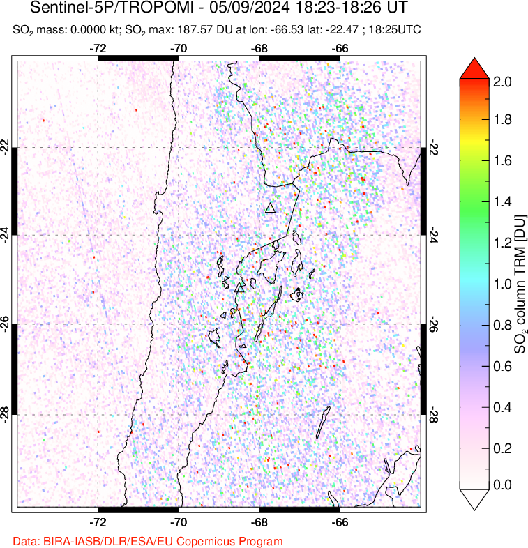 A sulfur dioxide image over Northern Chile on May 09, 2024.