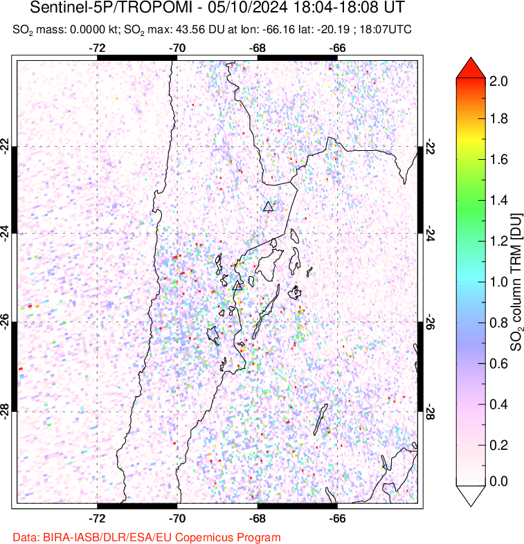 A sulfur dioxide image over Northern Chile on May 10, 2024.