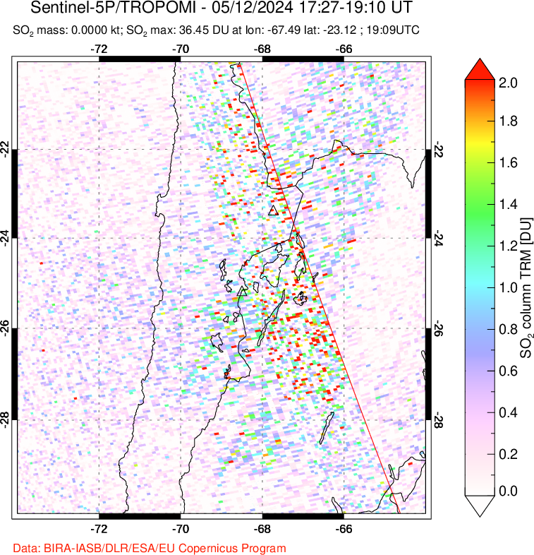 A sulfur dioxide image over Northern Chile on May 12, 2024.