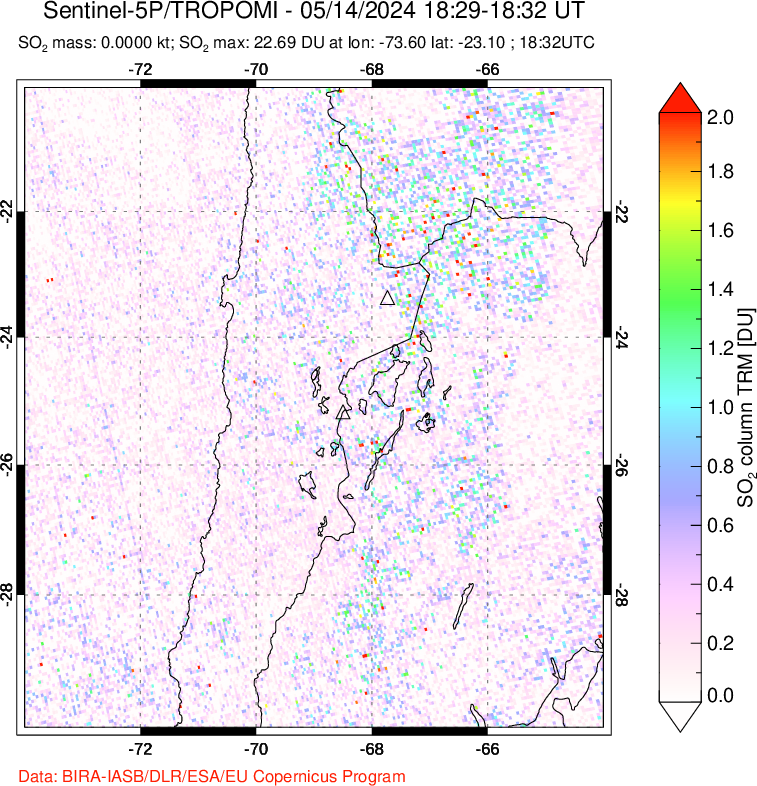 A sulfur dioxide image over Northern Chile on May 14, 2024.