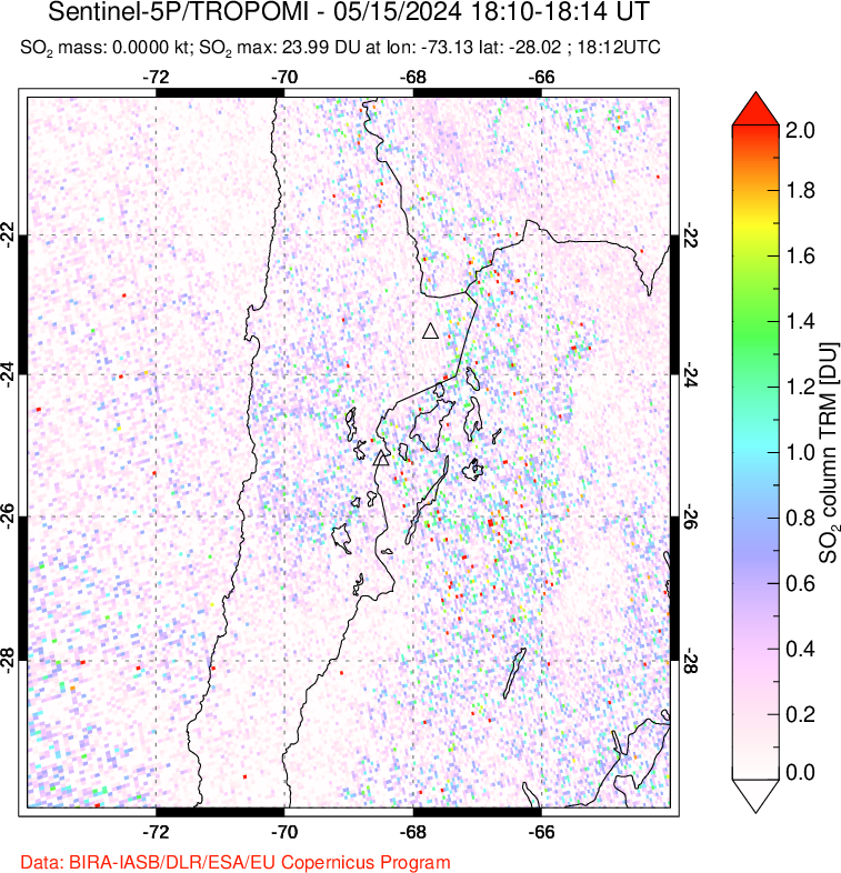 A sulfur dioxide image over Northern Chile on May 15, 2024.