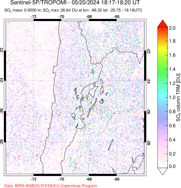 A sulfur dioxide image over Northern Chile on May 20, 2024.