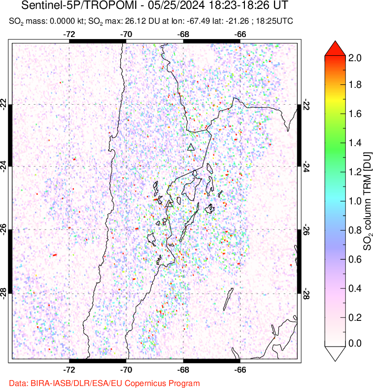 A sulfur dioxide image over Northern Chile on May 25, 2024.