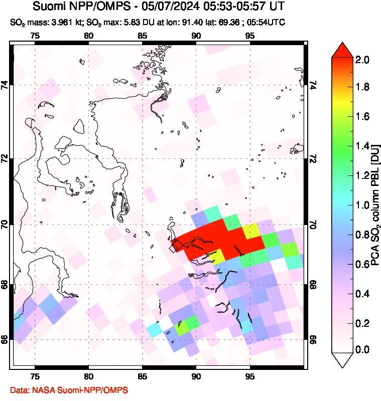 A sulfur dioxide image over Norilsk, Russian Federation on May 07, 2024.