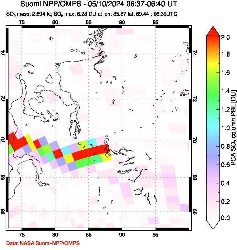 A sulfur dioxide image over Norilsk, Russian Federation on May 10, 2024.