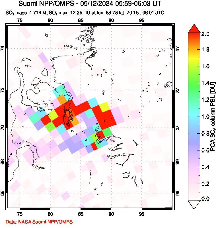 A sulfur dioxide image over Norilsk, Russian Federation on May 12, 2024.