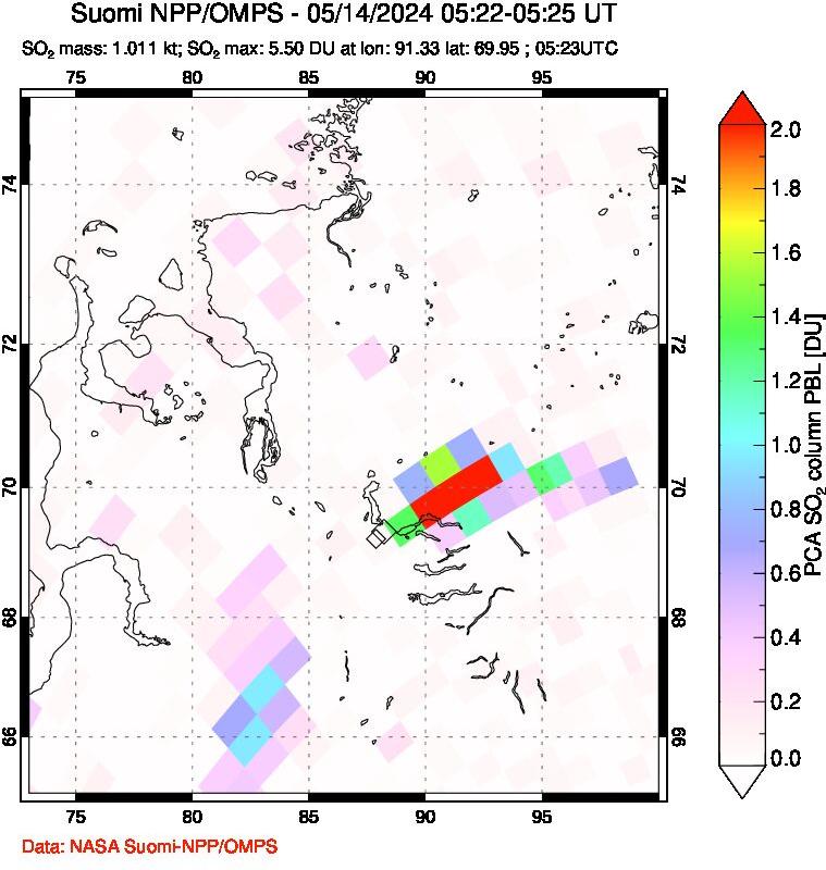 A sulfur dioxide image over Norilsk, Russian Federation on May 14, 2024.