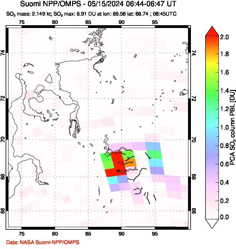 A sulfur dioxide image over Norilsk, Russian Federation on May 15, 2024.