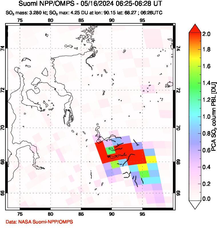 A sulfur dioxide image over Norilsk, Russian Federation on May 16, 2024.