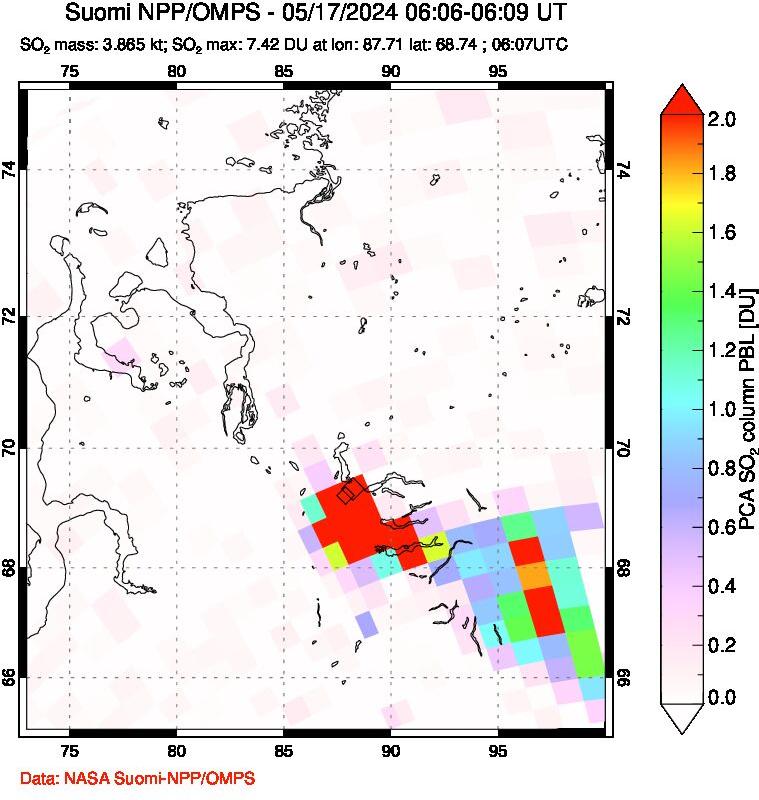 A sulfur dioxide image over Norilsk, Russian Federation on May 17, 2024.