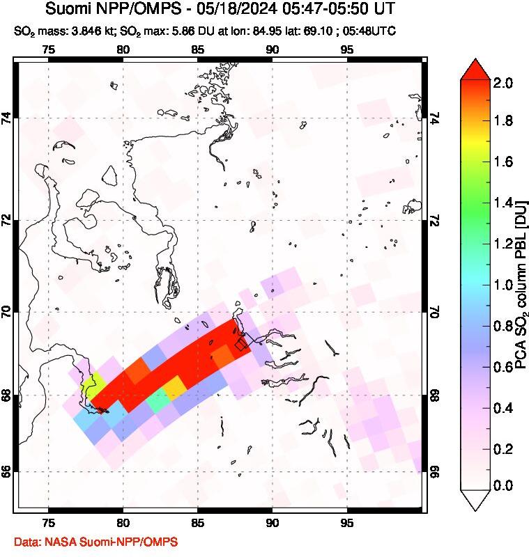 A sulfur dioxide image over Norilsk, Russian Federation on May 18, 2024.